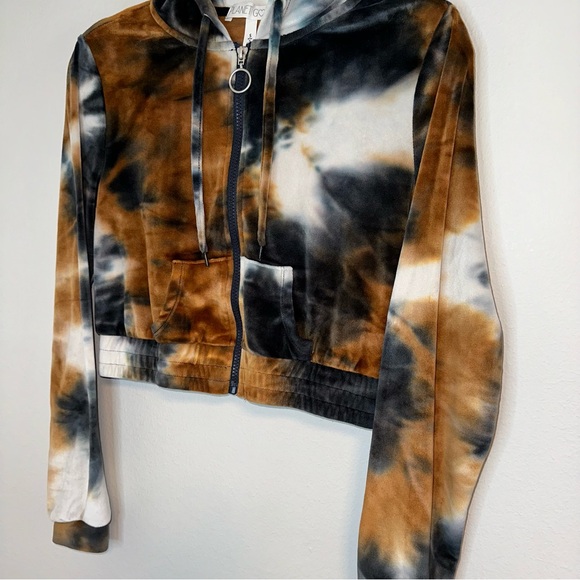 Planet Gold - Tie Dye Velvet Cropped Zip-Up Hoodie - Picture 2 of 8